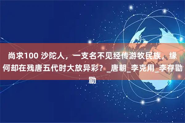 尚求100 沙陀人，一支名不见经传游牧民族，缘何却在残唐五代时大放异彩？_唐朝_李克用_李存勖